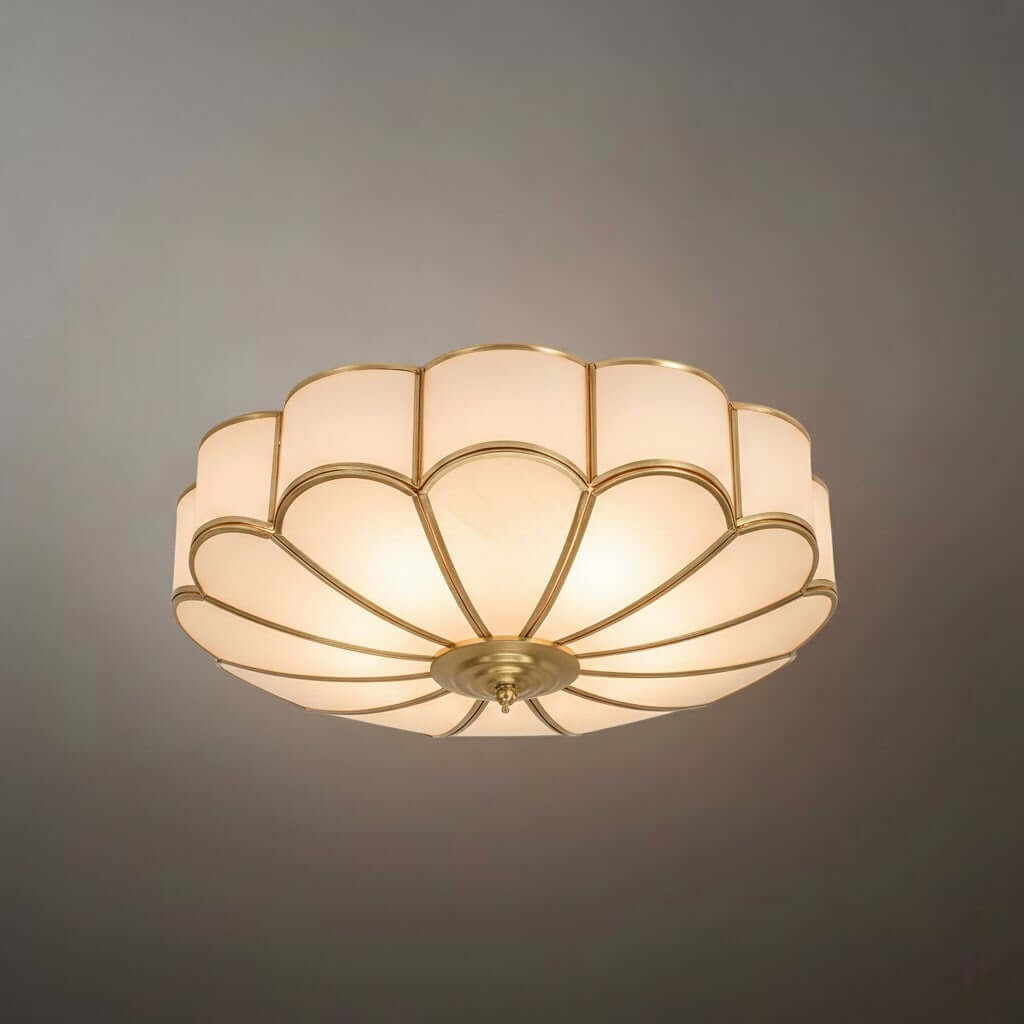Modern Flower Glass Ceiling Light – Brass Flush Mount Lamp